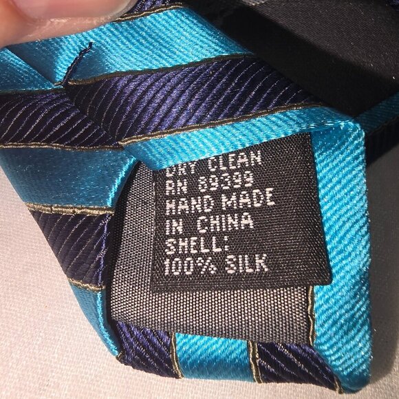 VINTAGE ZANZARA MENS TIE 100% SILK DIAGONAL STRIPES NAVY AND TEAL BLUE NWT - Picture 2 of 6